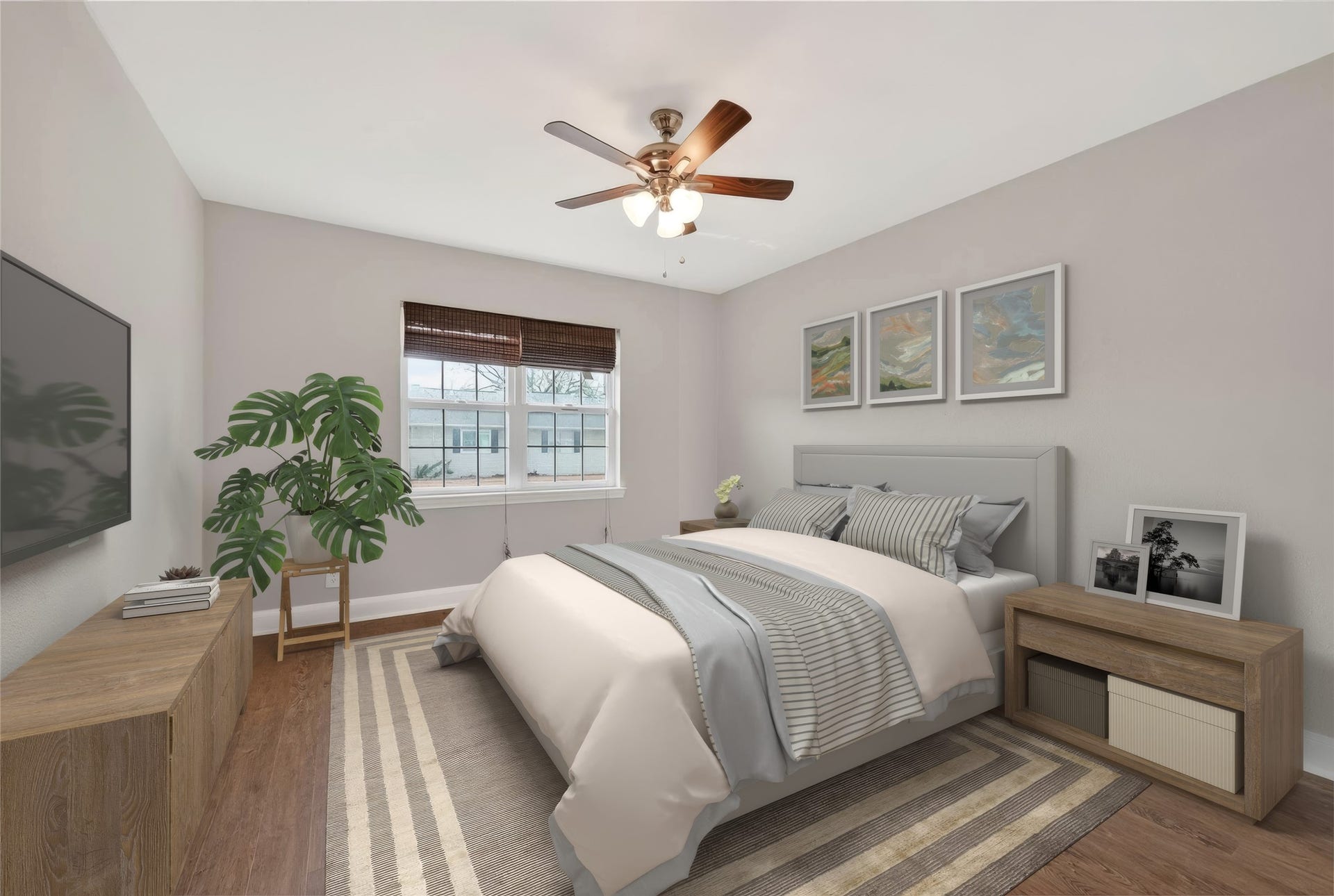 6351 Briar Rose Drive, #149, Houston, TX 77057 Bright secondary bedroom with updated flooring and flexible space for guests, office, or additional living needs.