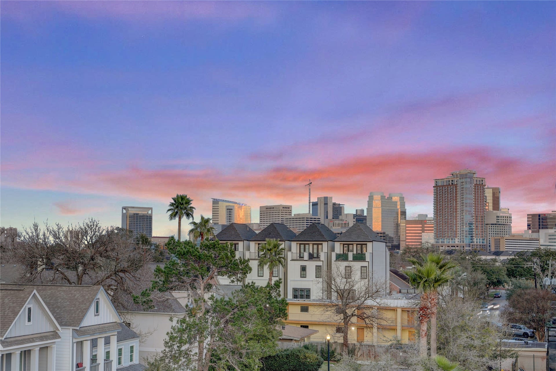 2435 Sheridan Street, Houston, TX 77030 Evening view of neighborhood from 4th floor patio.