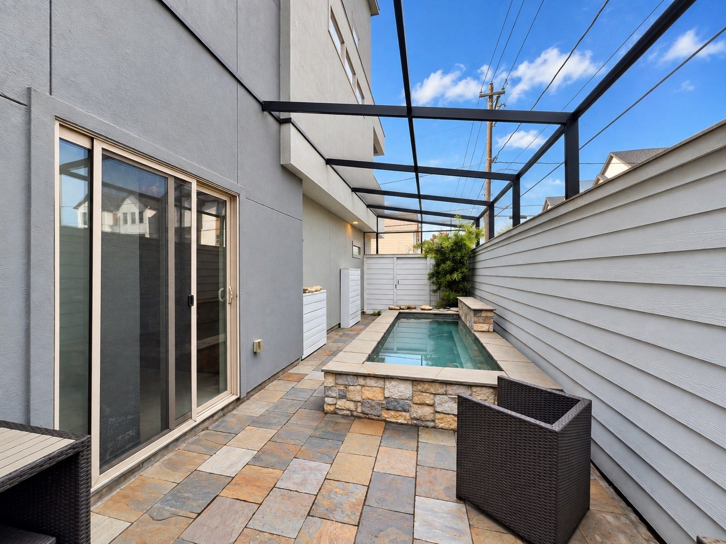 43-screened-in outdoor patio and pool