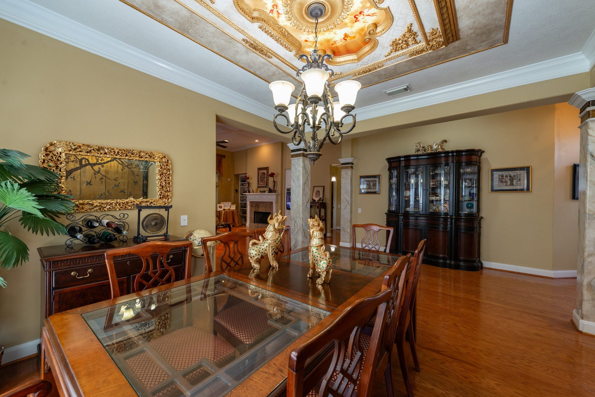 24922 Cinco Manor Lane, Katy, TX 77494 Another view of the formal dining room highlighting its generous size, architectural columns and custom ceiling detail.