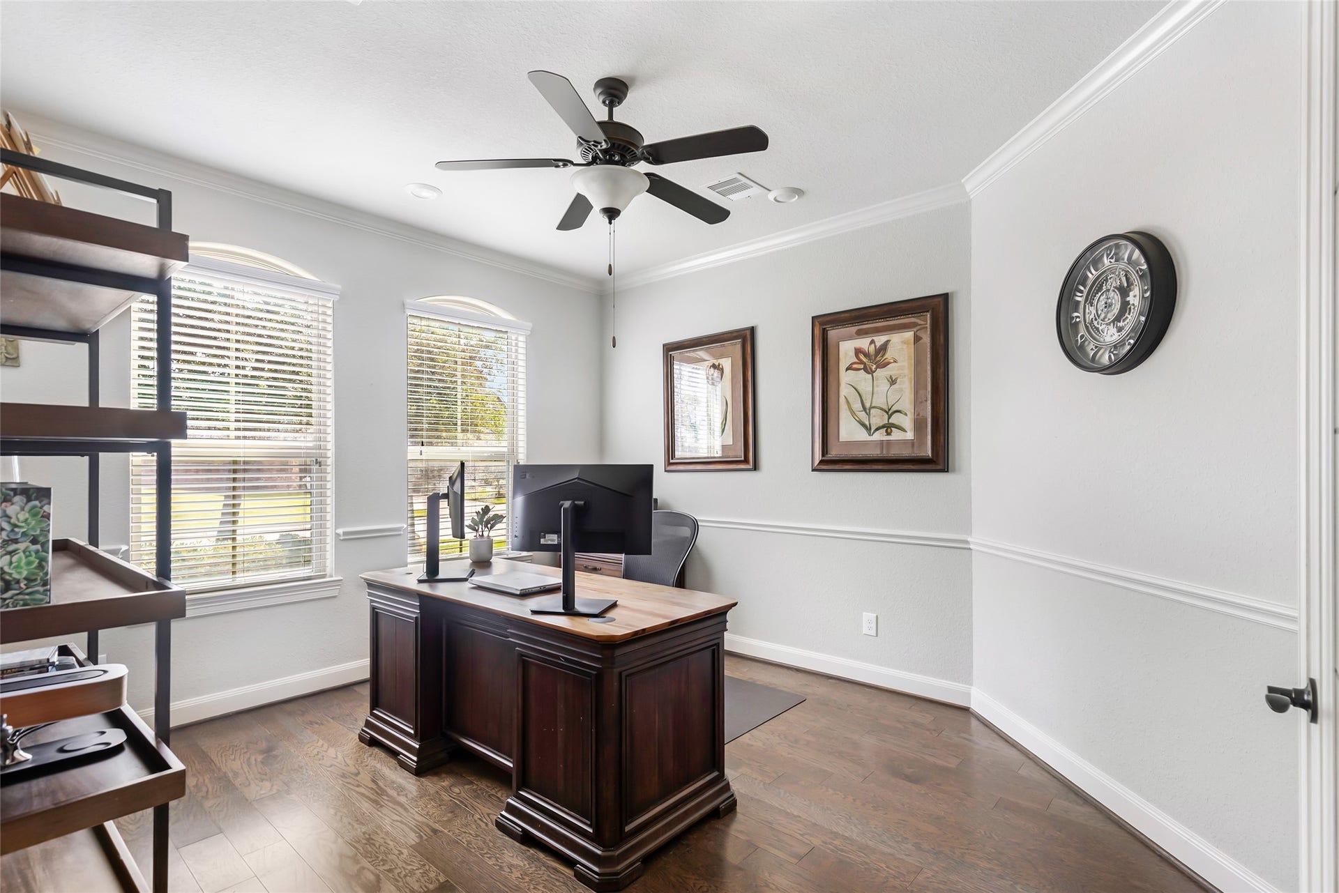 18931 Wild Thornberry Drive, Tomball, TX 77377 Office off of entry way with hardwood flooring, neutral paint, and crown molding