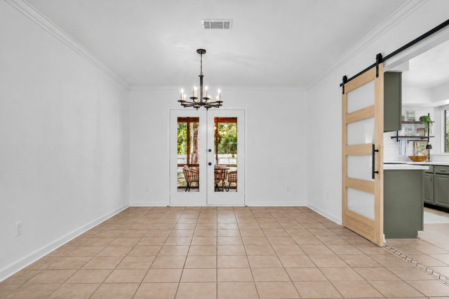 Dining room, virtually added barn door