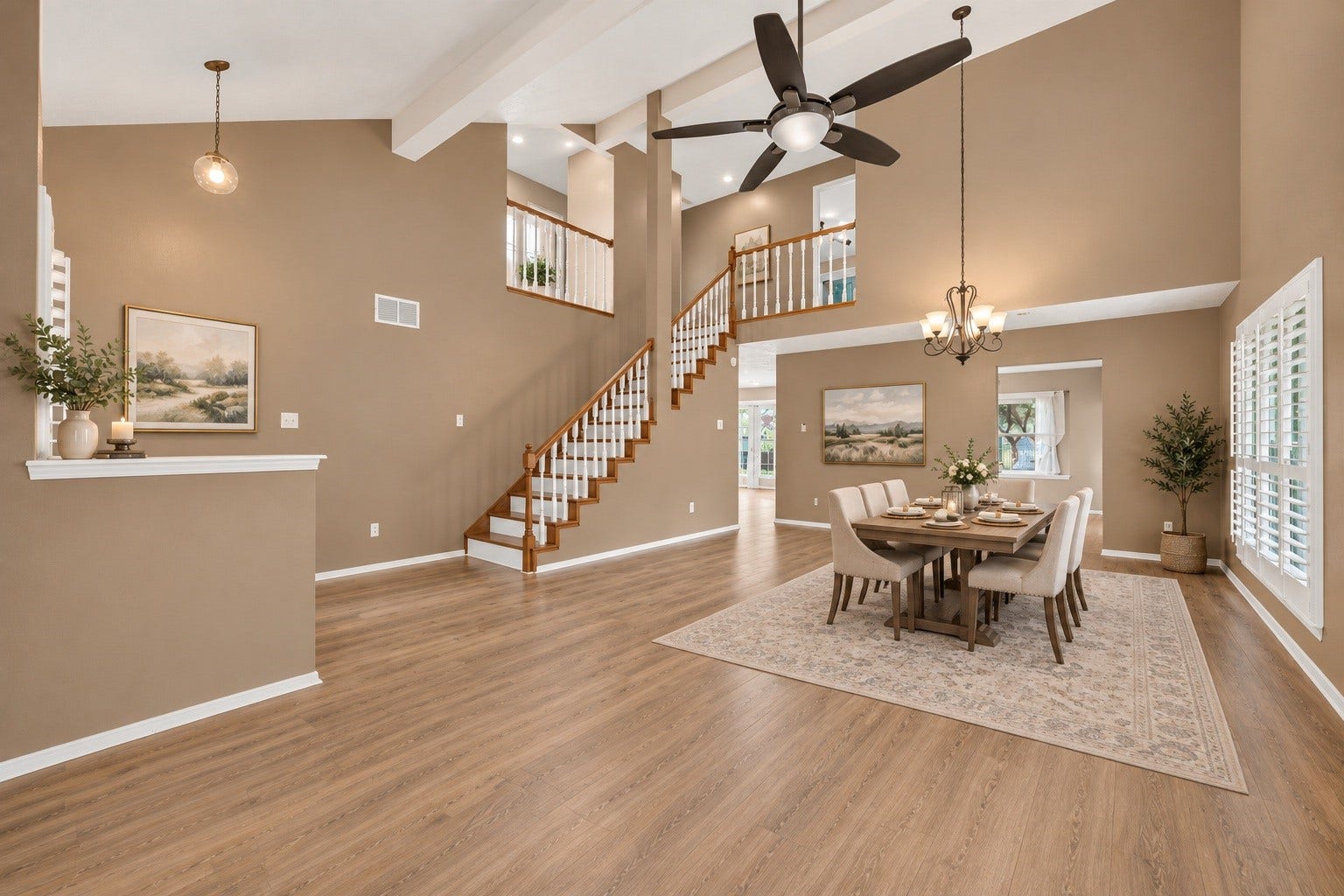 3507 Santa Rosa Lane, Sugar Land, TX 77478 Spacious and grand, this dining area features open views offering plenty of room for a full-sized table to gather everyone together. (virtual staged)