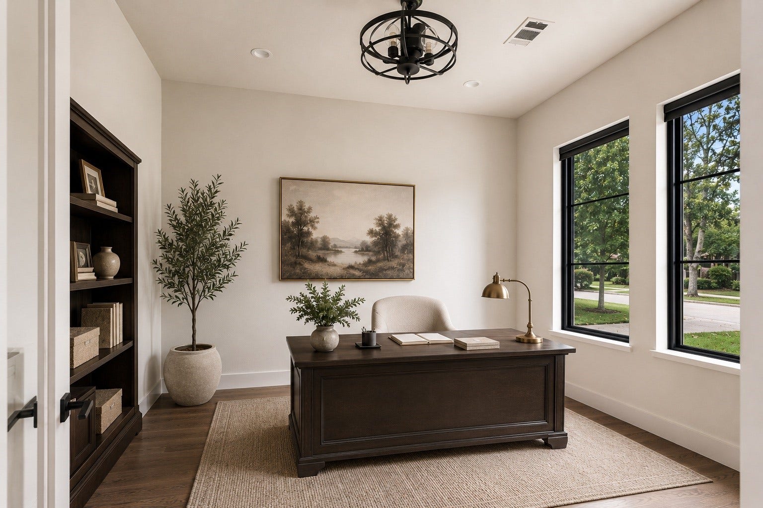 4638 Merwin Street, Houston, TX 77027 The dedicated home office at the front of the home offers a quiet, private workspace ideal for remote work or focused study.