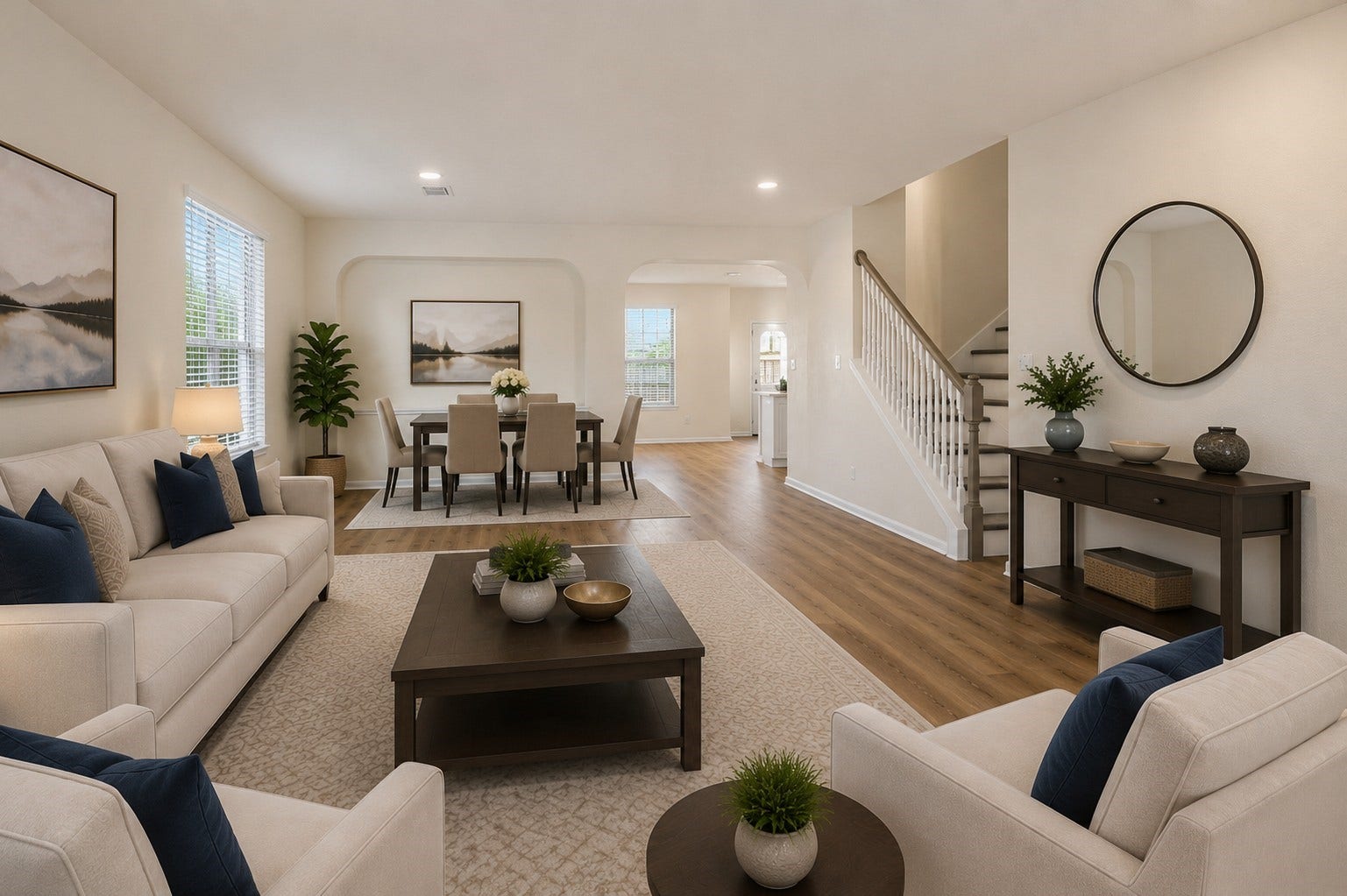 Formal Living over looking Dining. Virtually Staged
