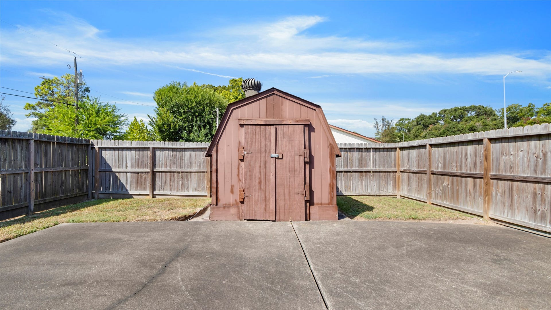 Storage shed for tools, lawn equipment, and outdoor supplies.