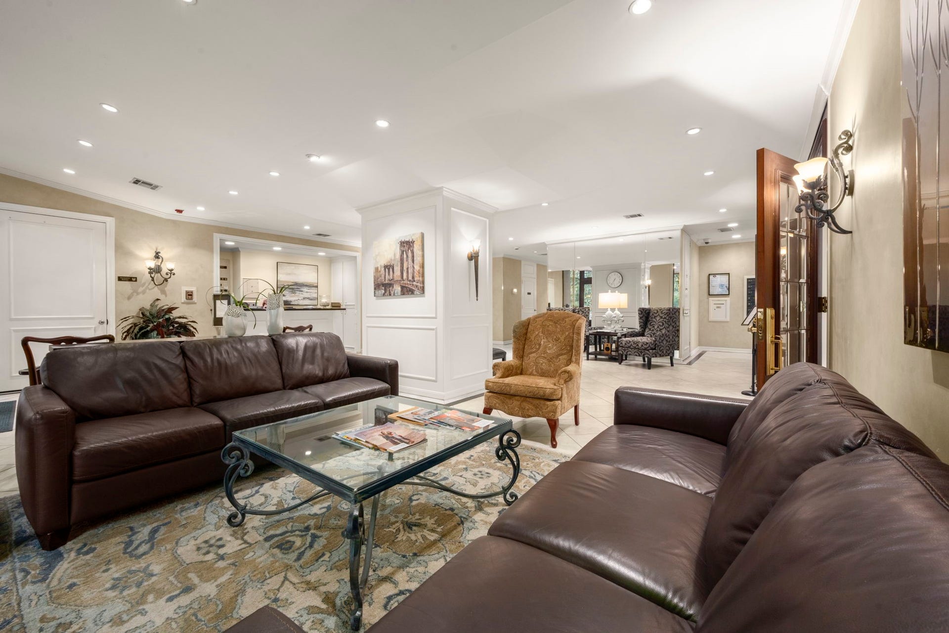 14655 Champion Forest Drive, #1201, Houston, TX 77069 The party room features a charming fireplace, ample seating, and a full kitchenperfect for hosting gatherings, celebrations, or entertaining friends, family, and guests in style.