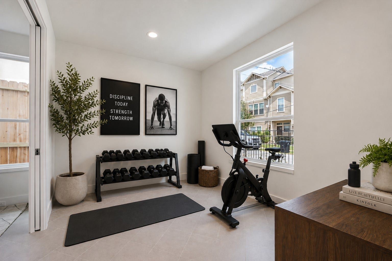 310 Fowler Street, Houston, TX 77007 A flex room found on the first floor perfect for fitness room that could also serve as a home office, playroom and more. A digitally staged image.
