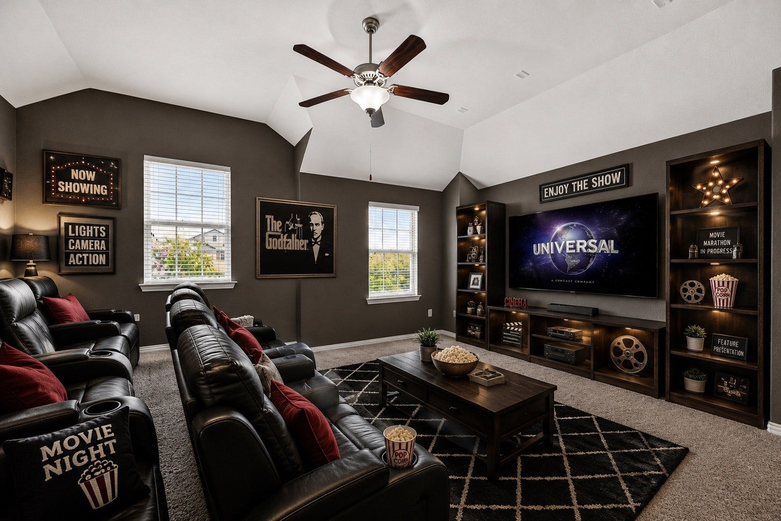 23010 Tindarey Falls Lane, Katy, TX 77493 Virtually staged to represent a media room or game room.