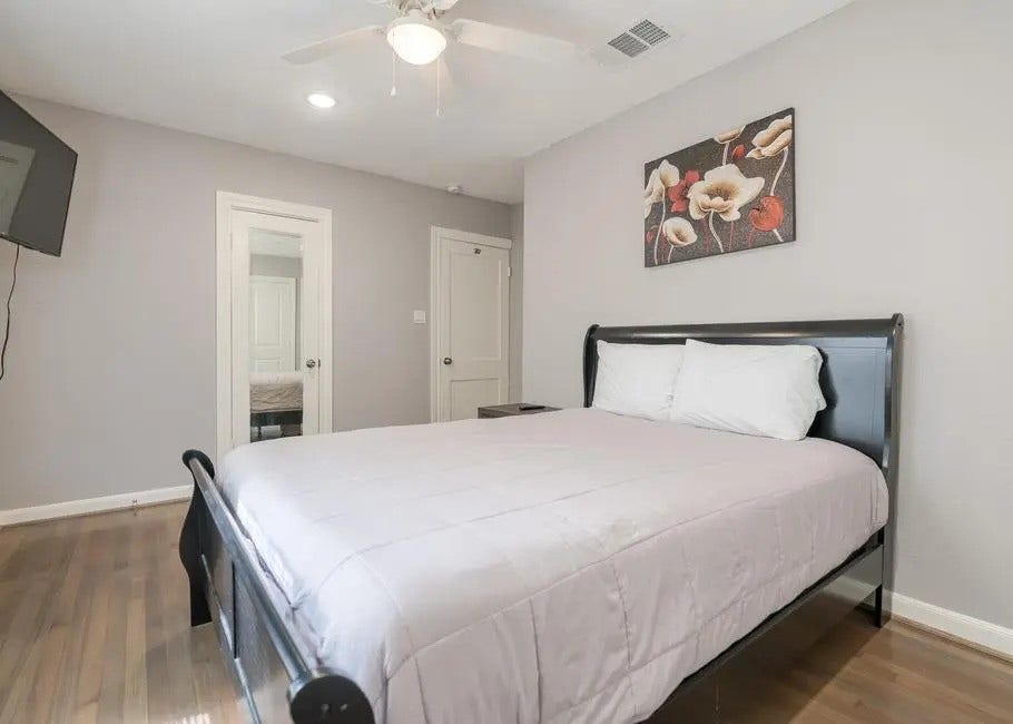 1408 Bowie Drive, Galveston, TX 77551 Bed is for staging, not for sale. Spacious bedroom