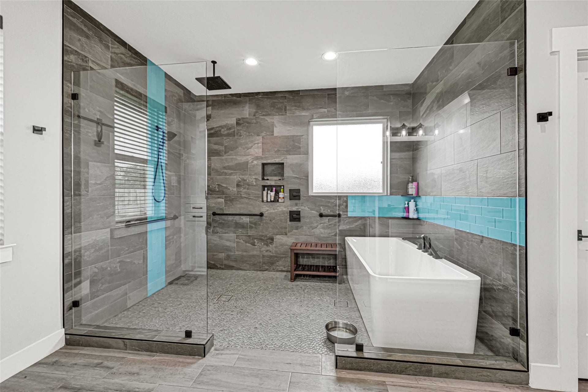3325 County Road 160, Alvin, TX 77511 Primary en-suite bath with walk-in shower and soaking tub