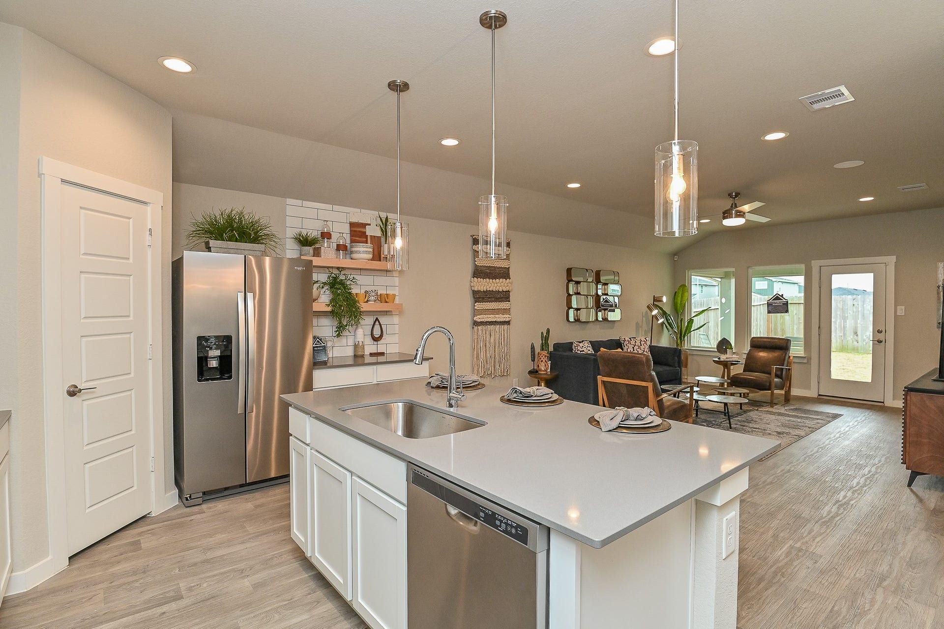 View from the kitchen into the living area; great lighting all around