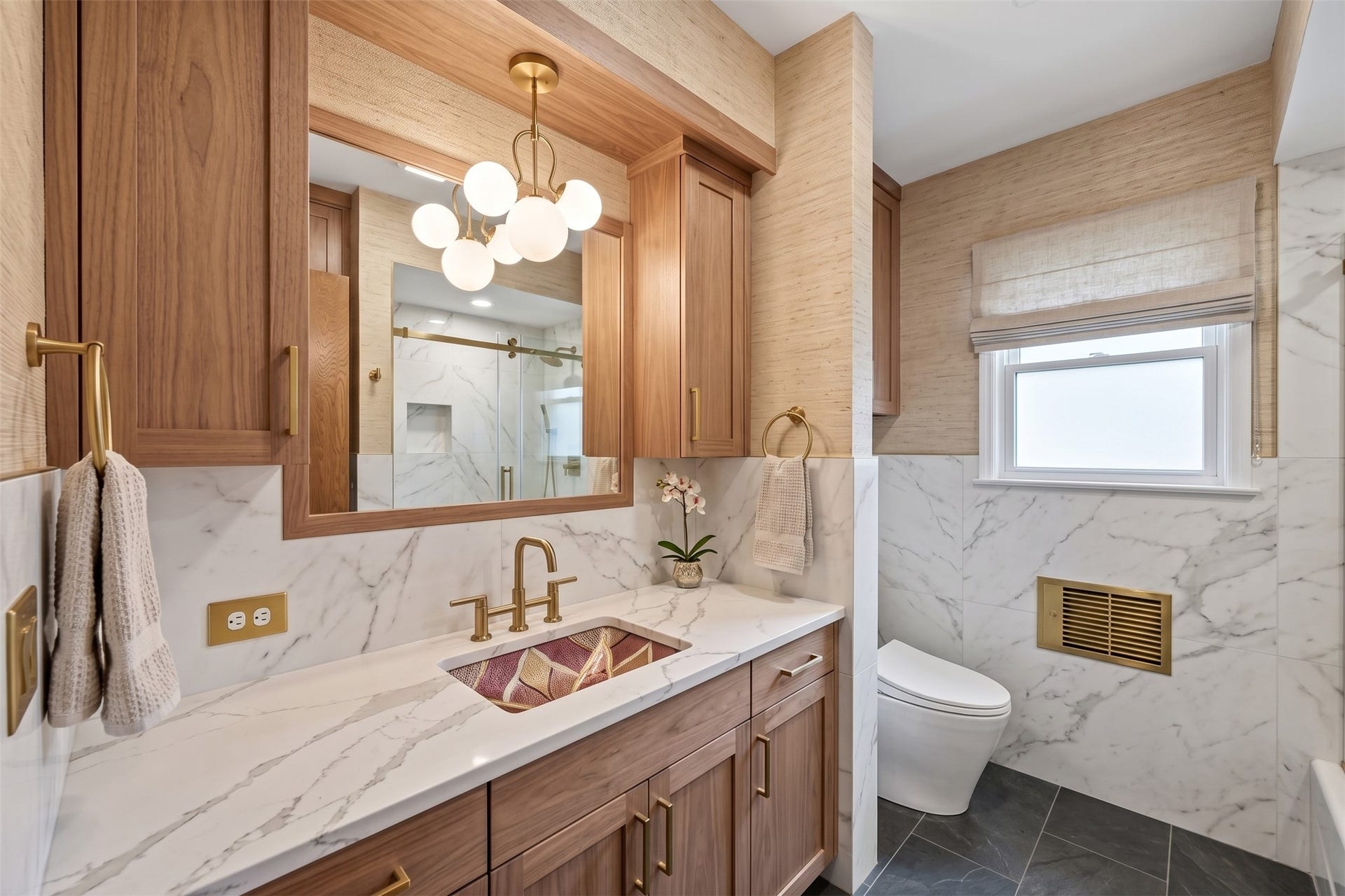 This is a virtually enhanced photo to show off the modern finishes and neutral staging you could do for your Primary bathroom.