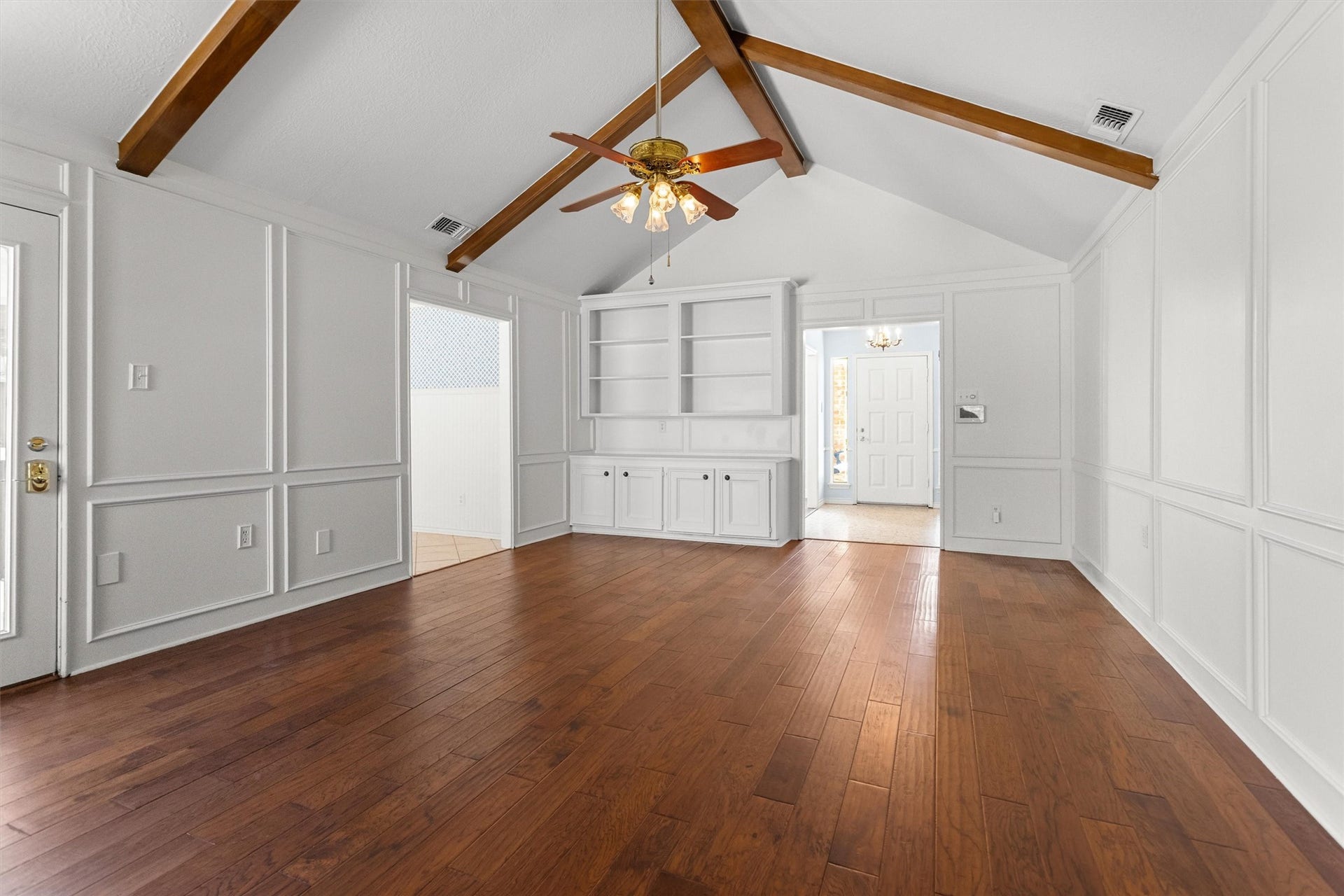 6502 Castle Lane Drive, Houston, TX 77066 Den with Fireplace and Vaulted Ceiling.