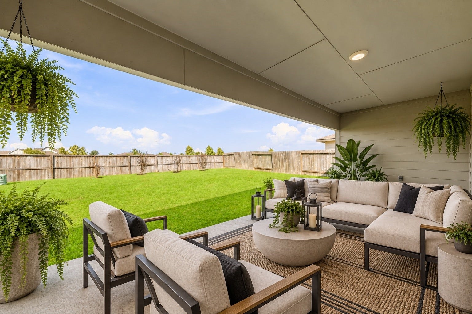 6827 Dell Vista Drive, Rosenberg, TX 77469 Large back patio (staged) NO BACK NEIGHBORS