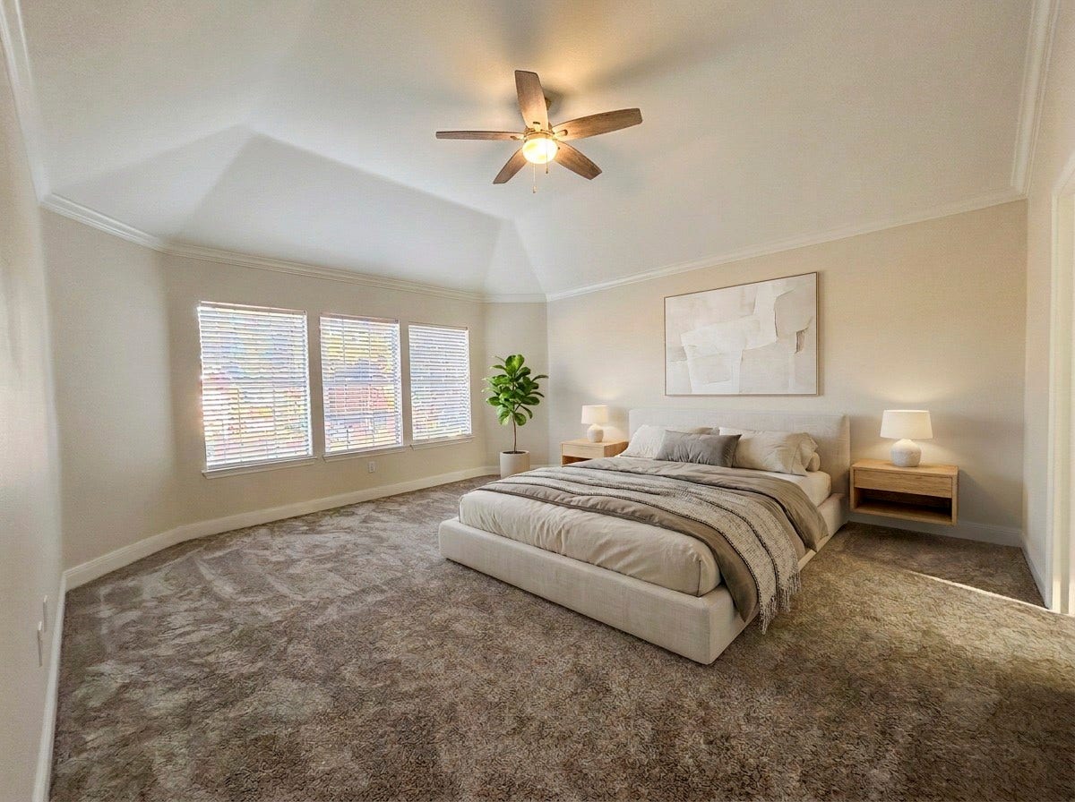 2106 Cherry Hills Drive, League City, TX 77573 Primary bedroom on the second floor, New carpet ( Virtually staged).