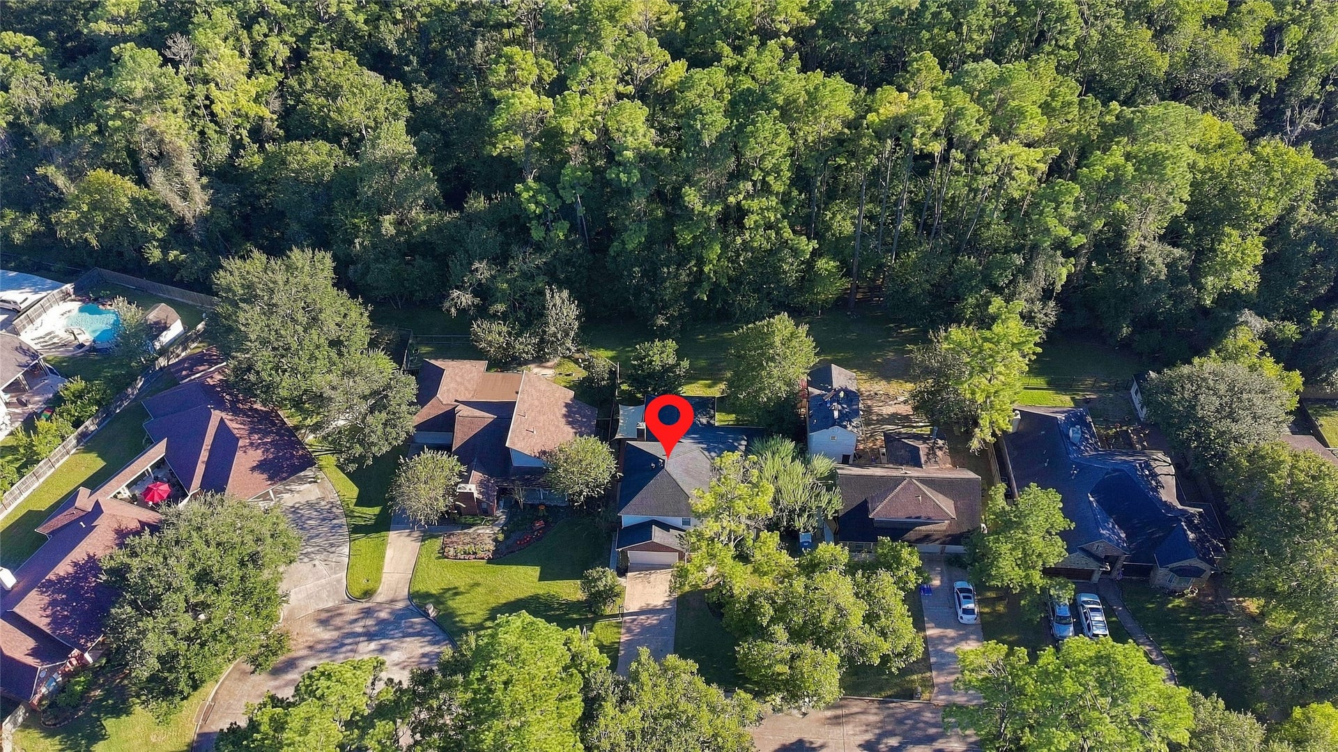 14515 Moss Creek Lane, Cypress, TX 77429 Aerial view of house and green space