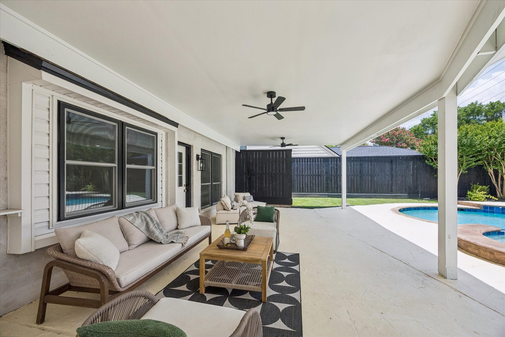 20111 Hardwidge Court, Katy, TX 77450 Dropped ceiling for the addition of 3 outdoor fans! All new exterior paint - updated painted stone for a sleek, peaceful backyard look!