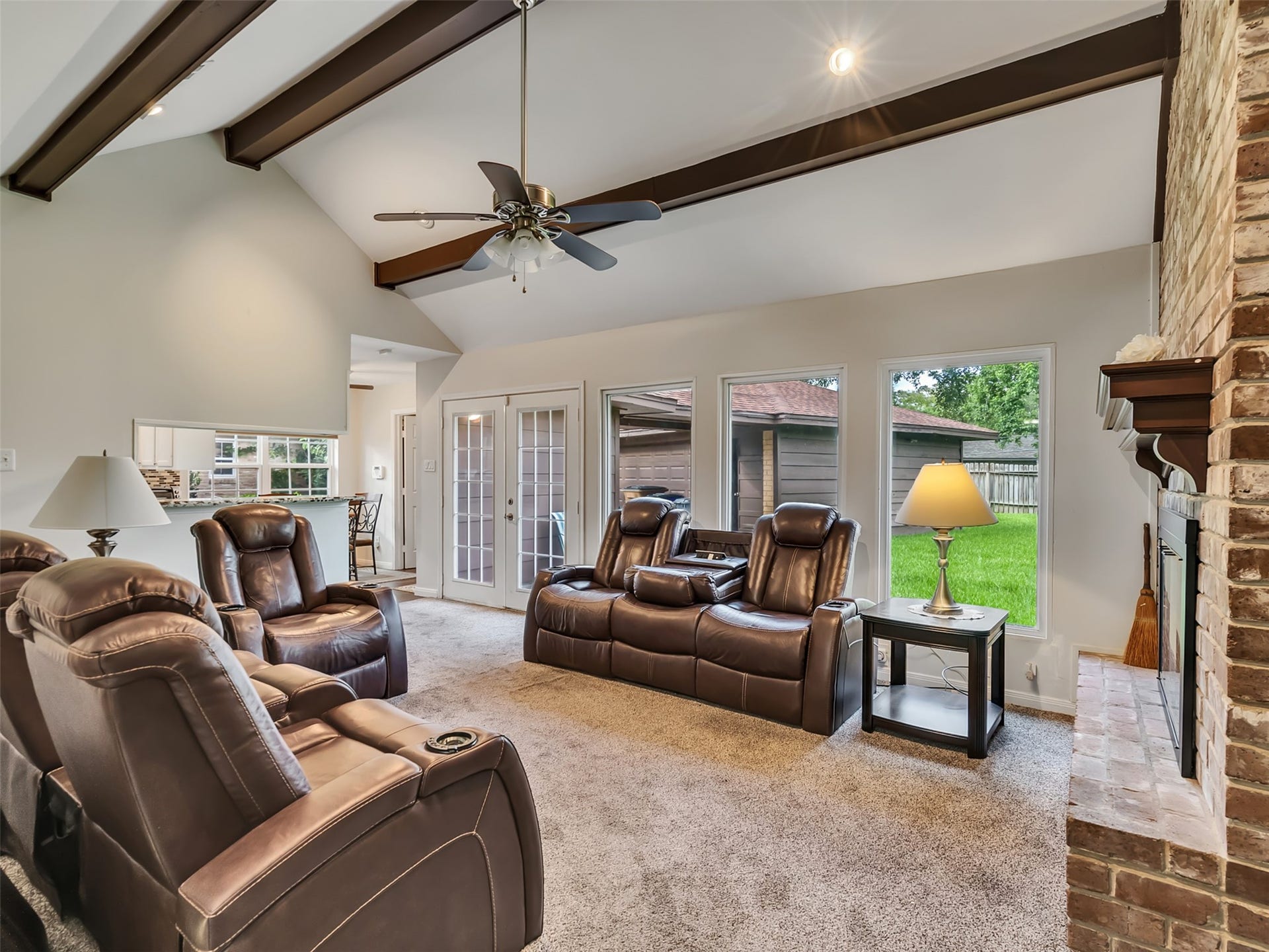 3017 Inwood Drive, Dickinson, TX 77539 Soaring ceilings and stunning exposed beams create a space that feels both grand and inviting. Architectural charm and timeless character shine in every detail.