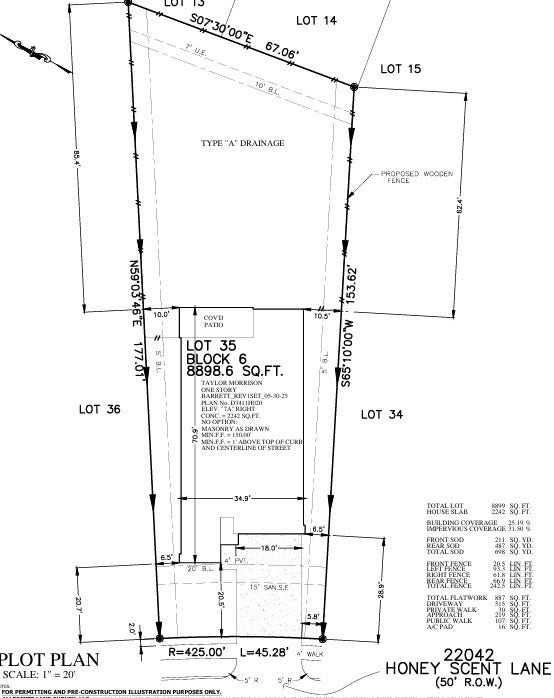 22042 Honey Scent Lane Preliminary Plot Plan