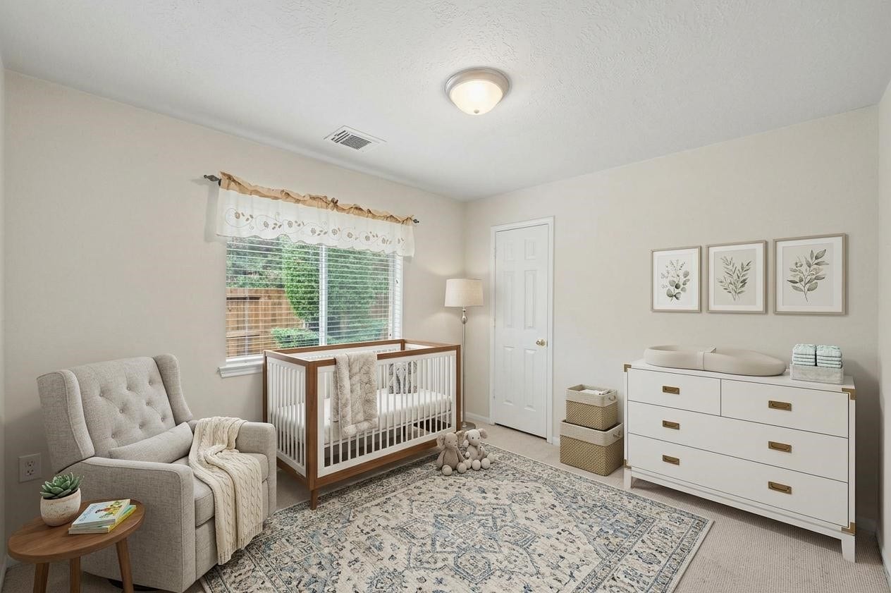 26 N Brooksedge Circle, The Woodlands, TX 77382 Virtually staged photo of secondary bedroom #2.