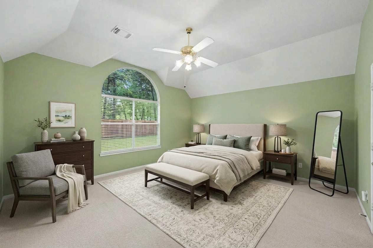 26 N Brooksedge Circle, The Woodlands, TX 77382 Virtually staged photo of the primary bedroom.