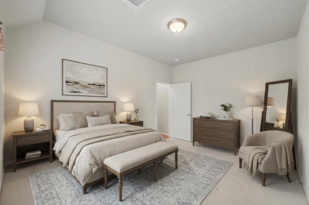 26 N Brooksedge Circle, The Woodlands, TX 77382 Virtually staged photo of secondary bedroom #1.