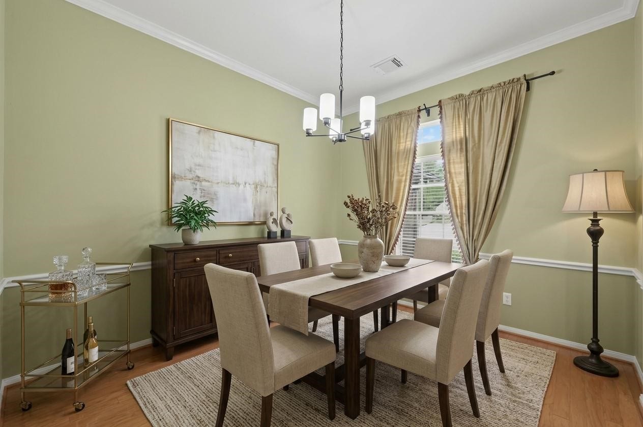 26 N Brooksedge Circle, The Woodlands, TX 77382 Virtually staged photo of the formal dining room.