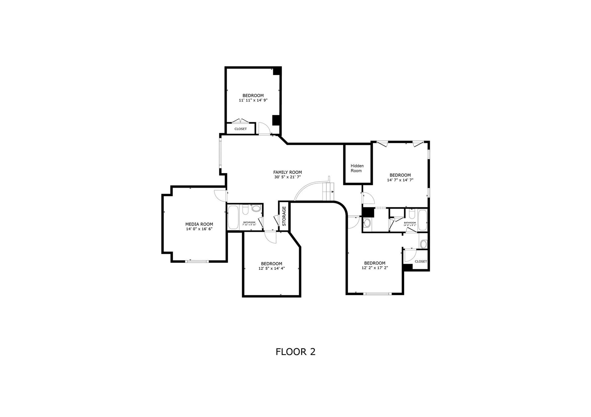 2525 W Ranch Drive, Friendswood, TX 77546 2nd Floor Layout with approximate measurements.