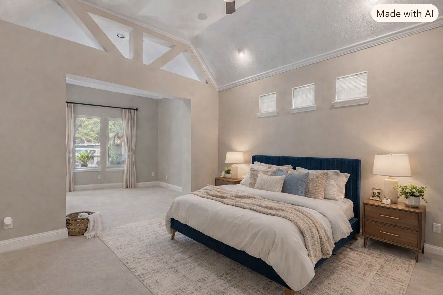 2525 W Ranch Drive, Friendswood, TX 77546 Virtually staged: Master bedroom with adjoining private sitting room with large windows.