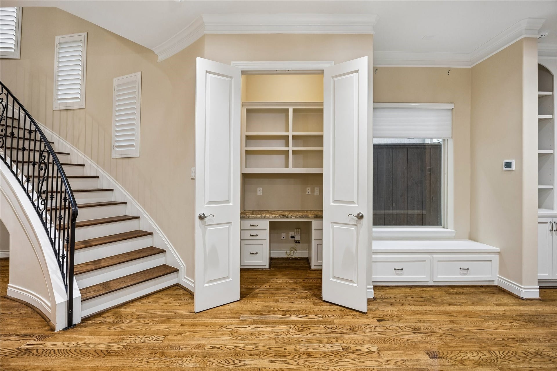 Home office and window seat with storage