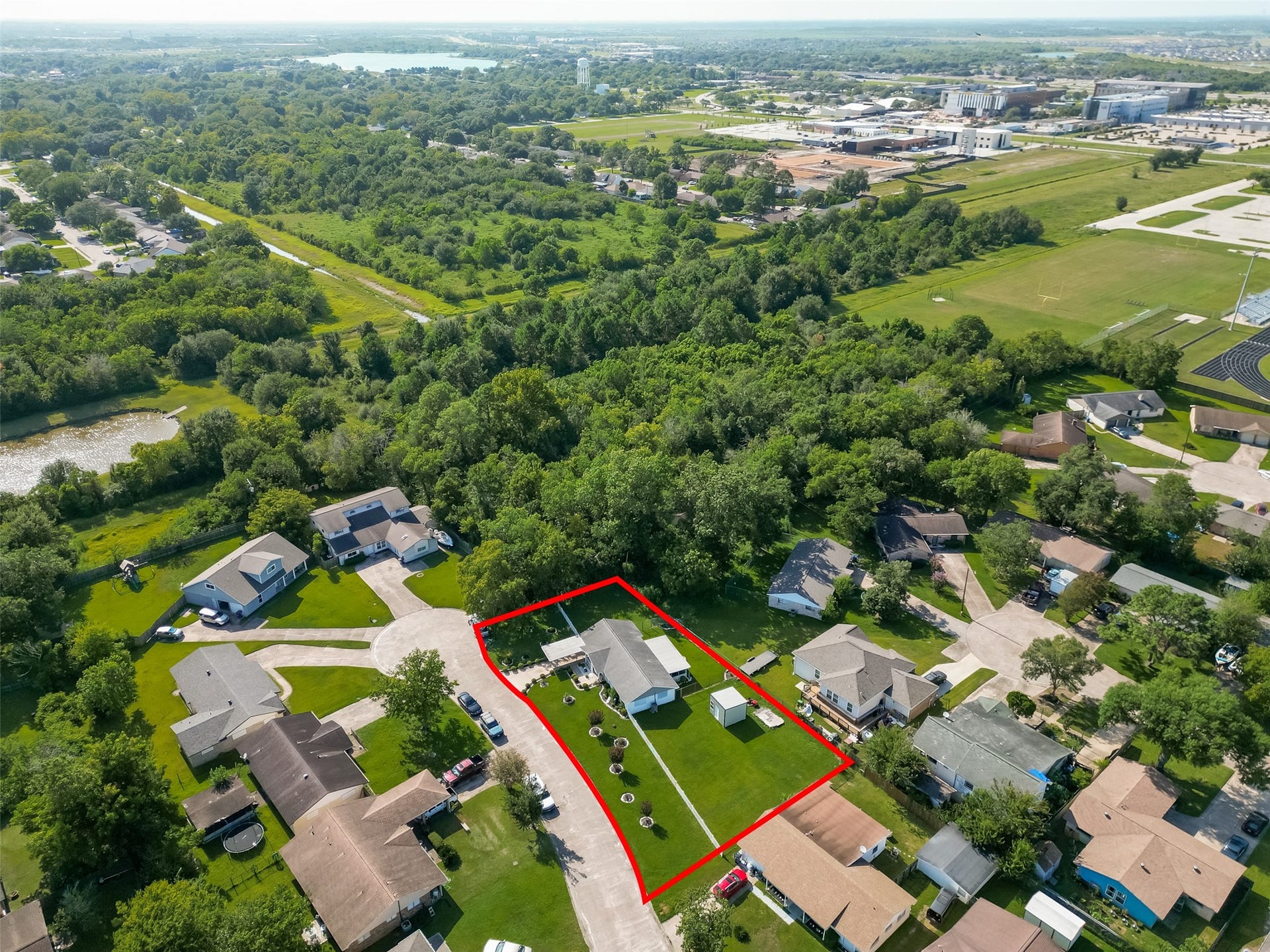 7502 Nightingale Circle, Texas City, TX 77591 For illustration purposes only, the property has been outlined in red to provide a general representation of the lot. Buyers are encouraged to verify property boundaries and dimensions independently.