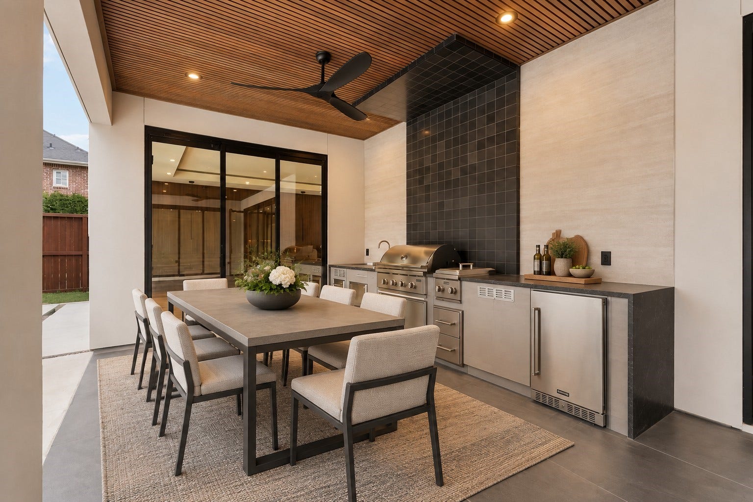 827 Bunker Hill Road, Houston, TX 77024 Outdoor kitchen, virtually staged