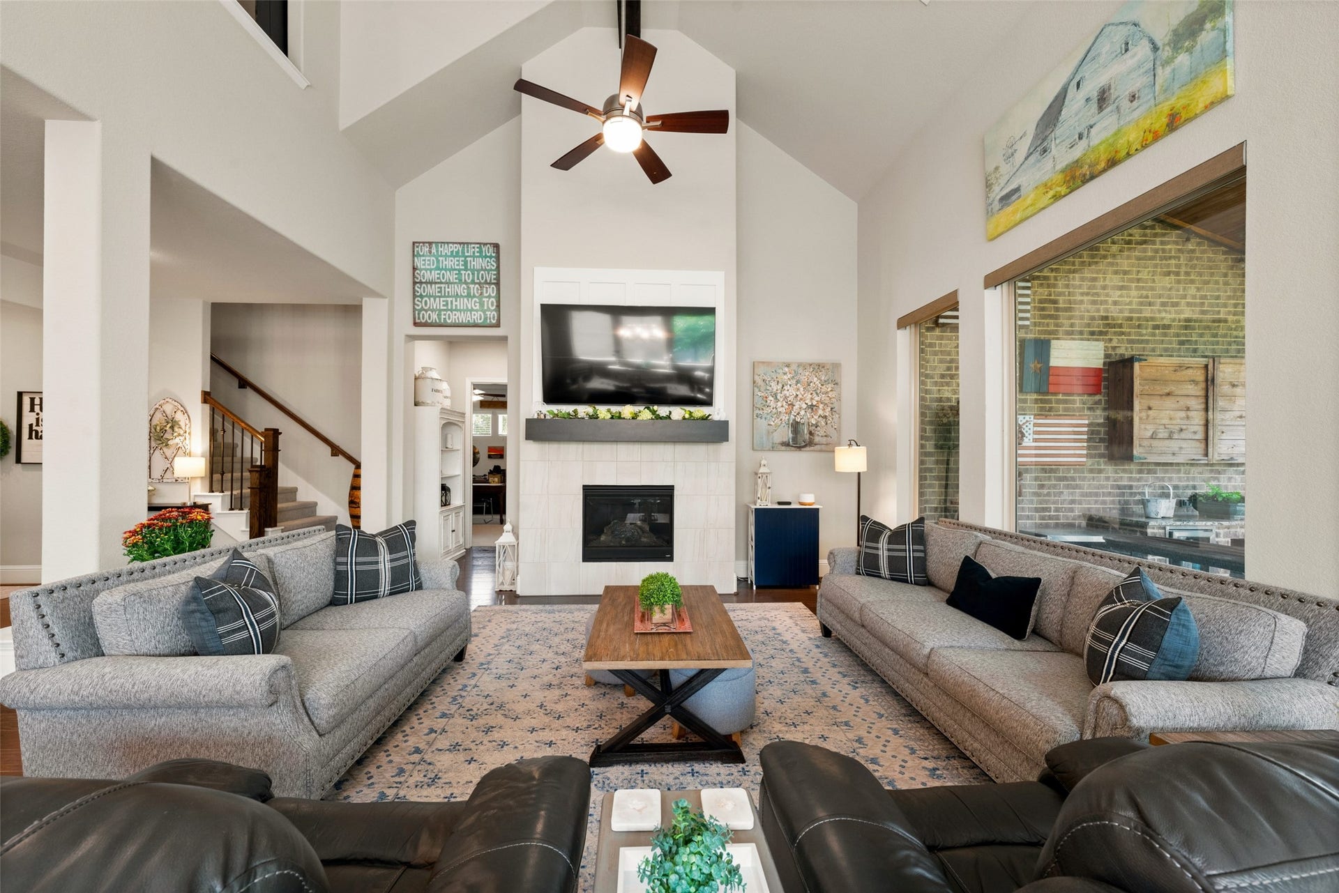 23926 Arcola Glen Lane, Katy, TX 77493 A statement wall has a gas fireplace with mantle and tile surround. Family room has a spacious layout with room for dual sofas and reclinersthe perfect setup for comfortable gatherings.