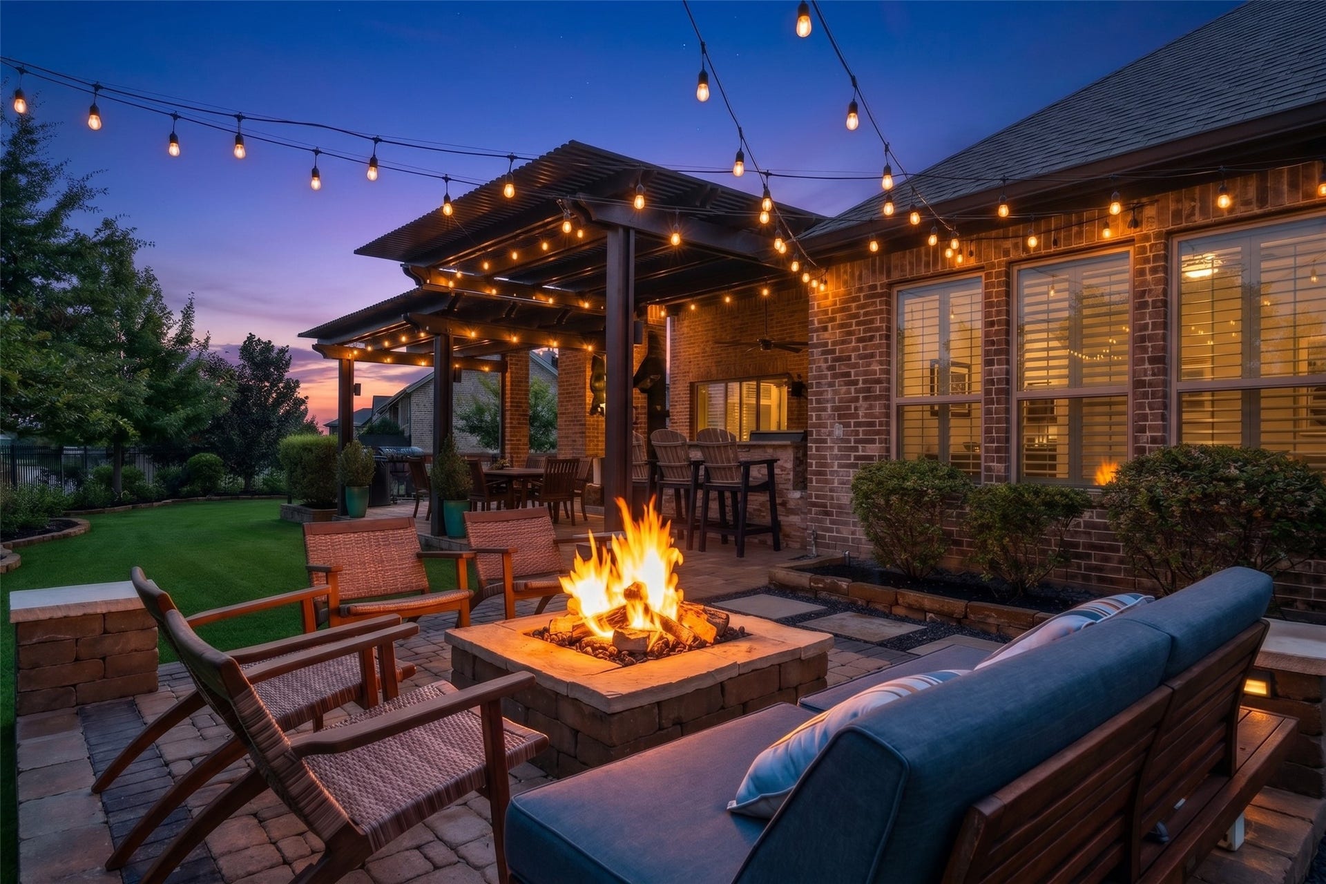 23926 Arcola Glen Lane, Katy, TX 77493 Experience ultimate outdoor relaxation and entertainment around this inviting fire pit, the perfect setting for cozy gatherings, stargazing, and roasting s'mores with family and friends.