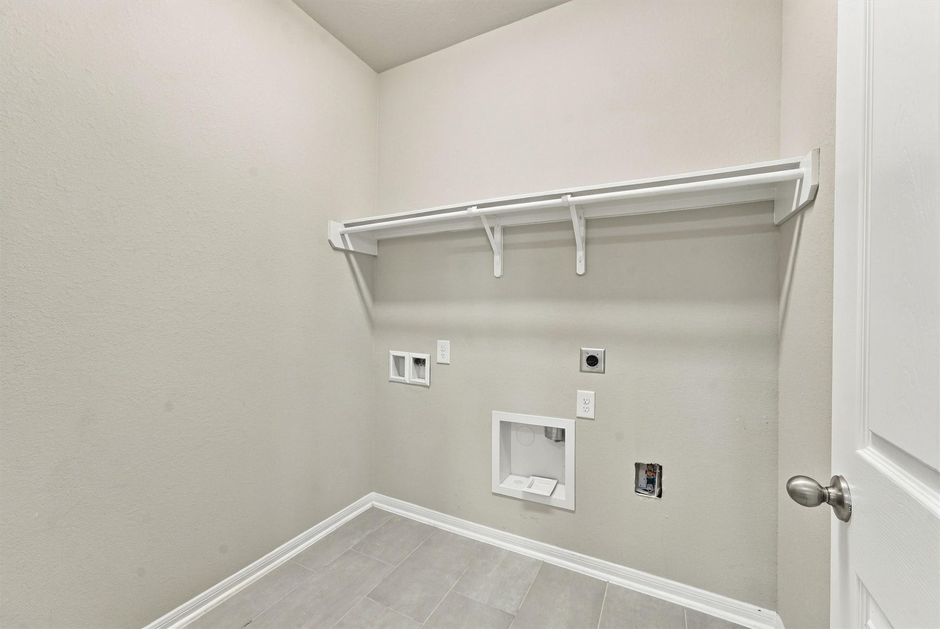 Dedicated laundry room with washer and dryer connections.