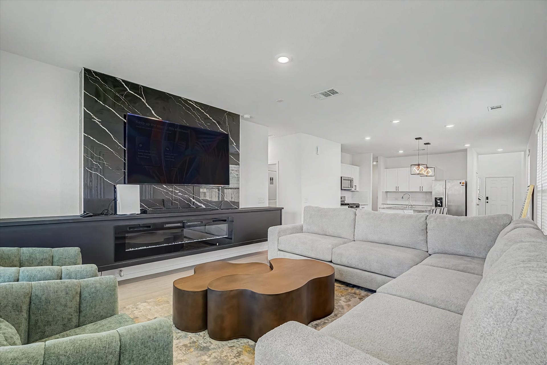 Gorgeous accent wall and electric fireplace