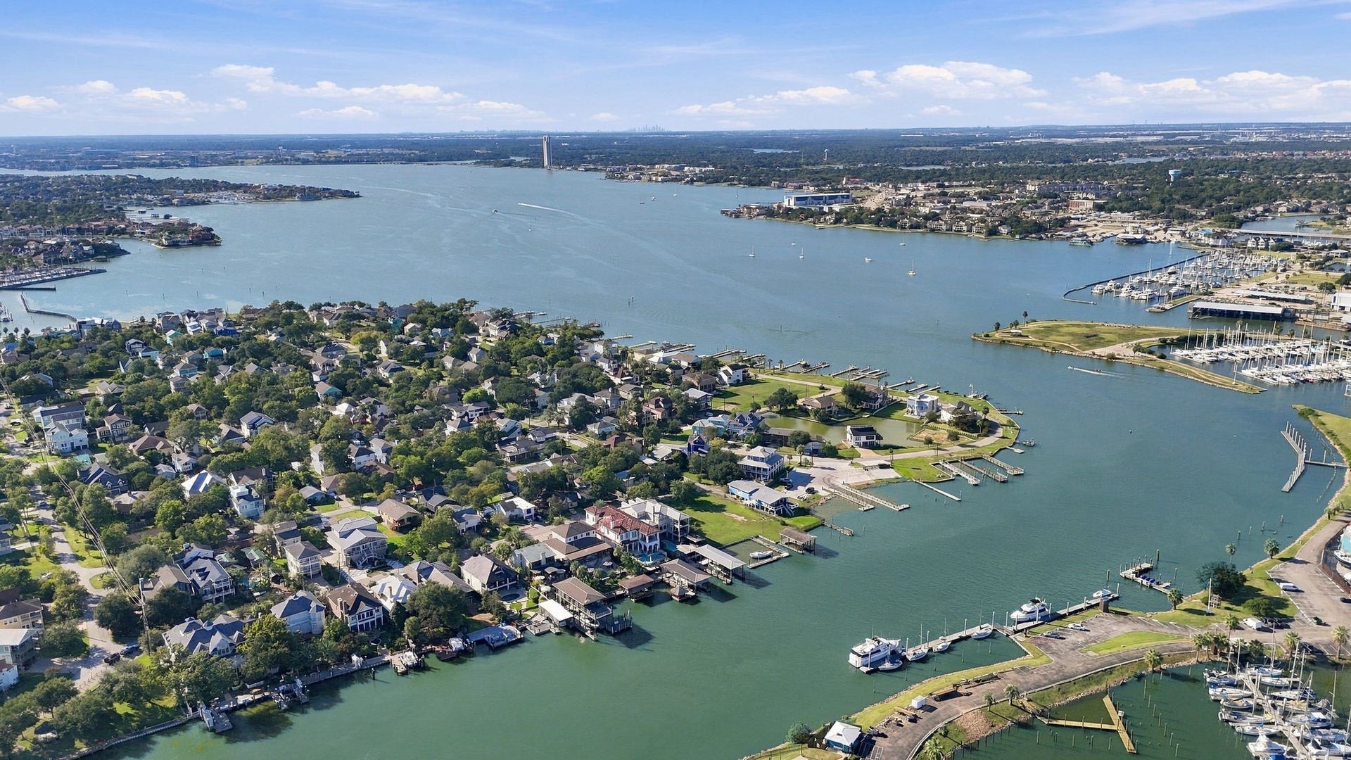 10 Harbor Lane, Kemah, TX 77565 Stunning aerial view of Clear Lake Shores, where everyday seems like living on vacation.