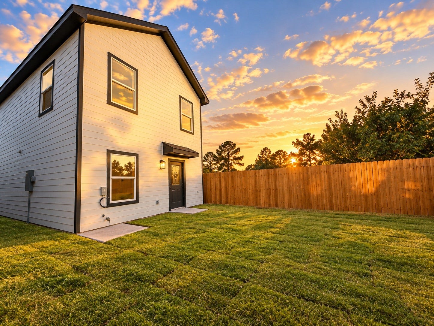 6628 Nielan Street, Houston, TX 77028 The fenced backyard offers private outdoor space with room for relaxing, gardening, or enjoying time outside. The home's rear elevation continues the clean architectural style found throughout the property.