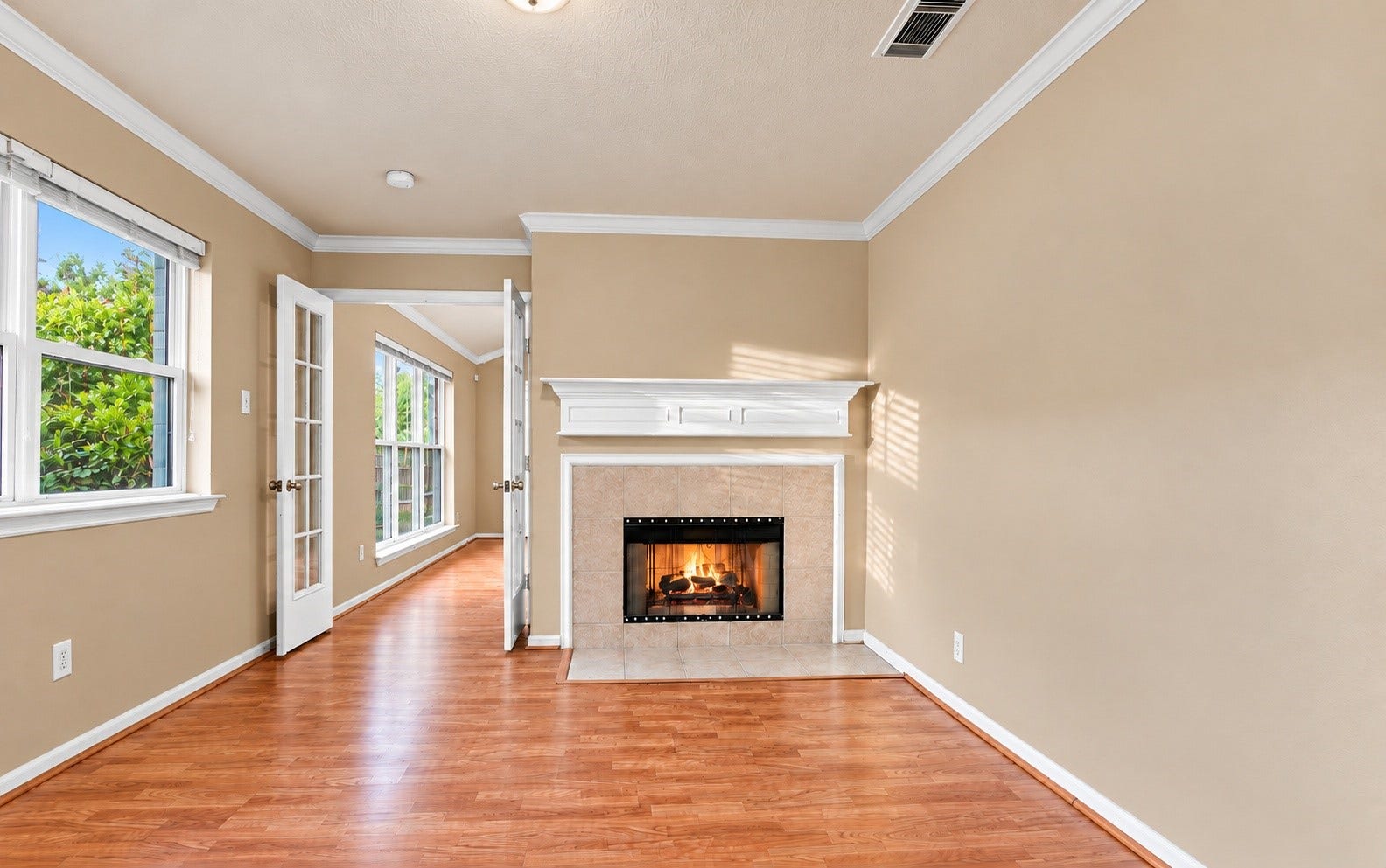 The home office has its own fireplace!