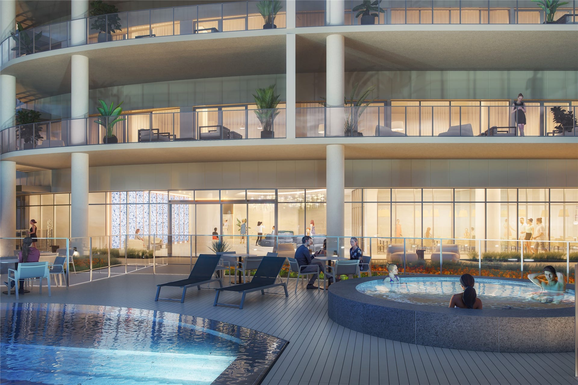 10525 San Luis Pass Road, #402, Galveston, TX 77554 The Tiara outdoor amenity level features an inviting hot tub where you can melt away the cares of your day and watch the moonlight dance along the surface of our infinity edge pool.