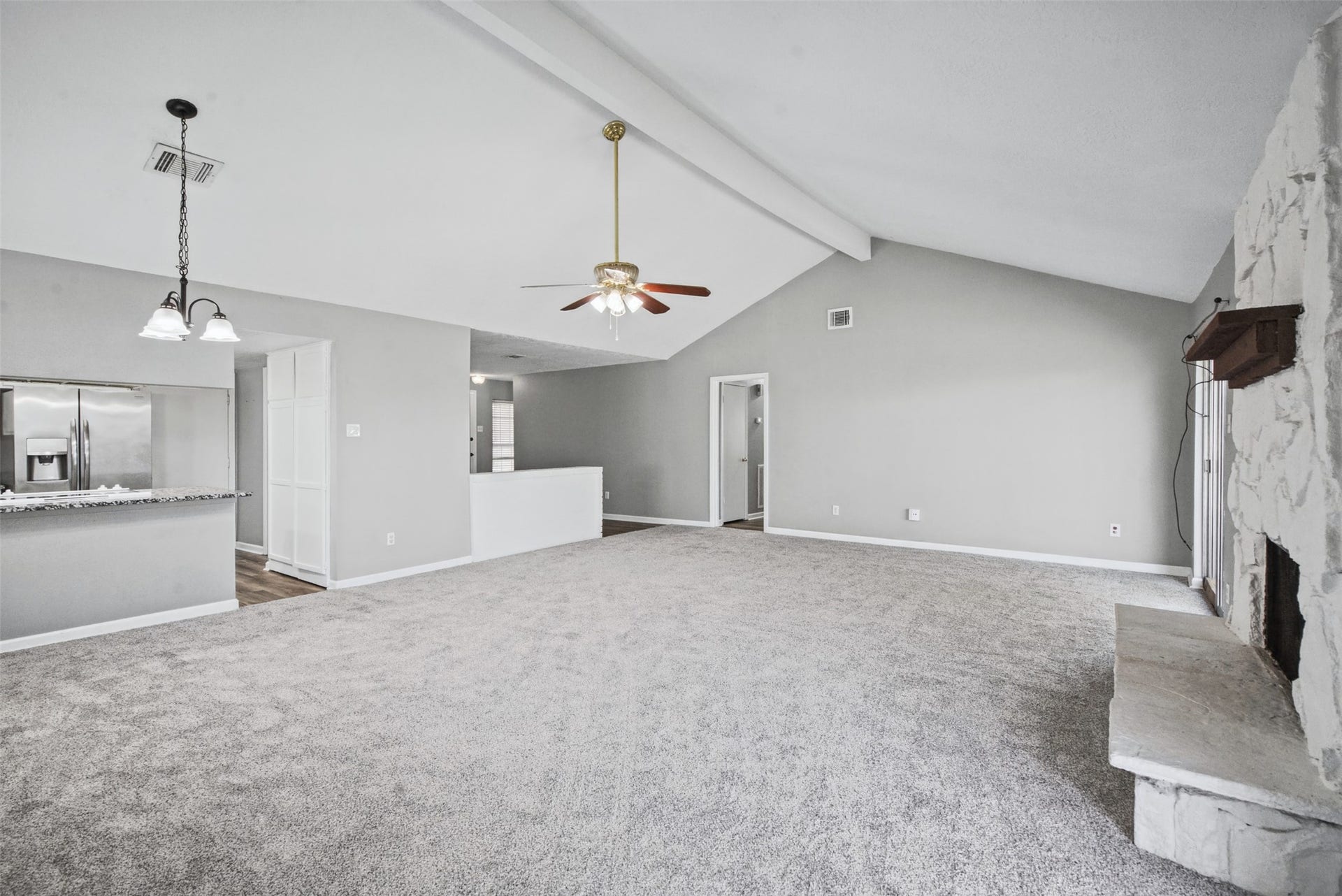 1323 Castle Glen Drive, Houston, TX 77015 The perfect balance of openness and comfort! This expansive living area offers flexible furniture arrangements and a seamless connection to the kitchen, ideal for both entertaining and everyday living.