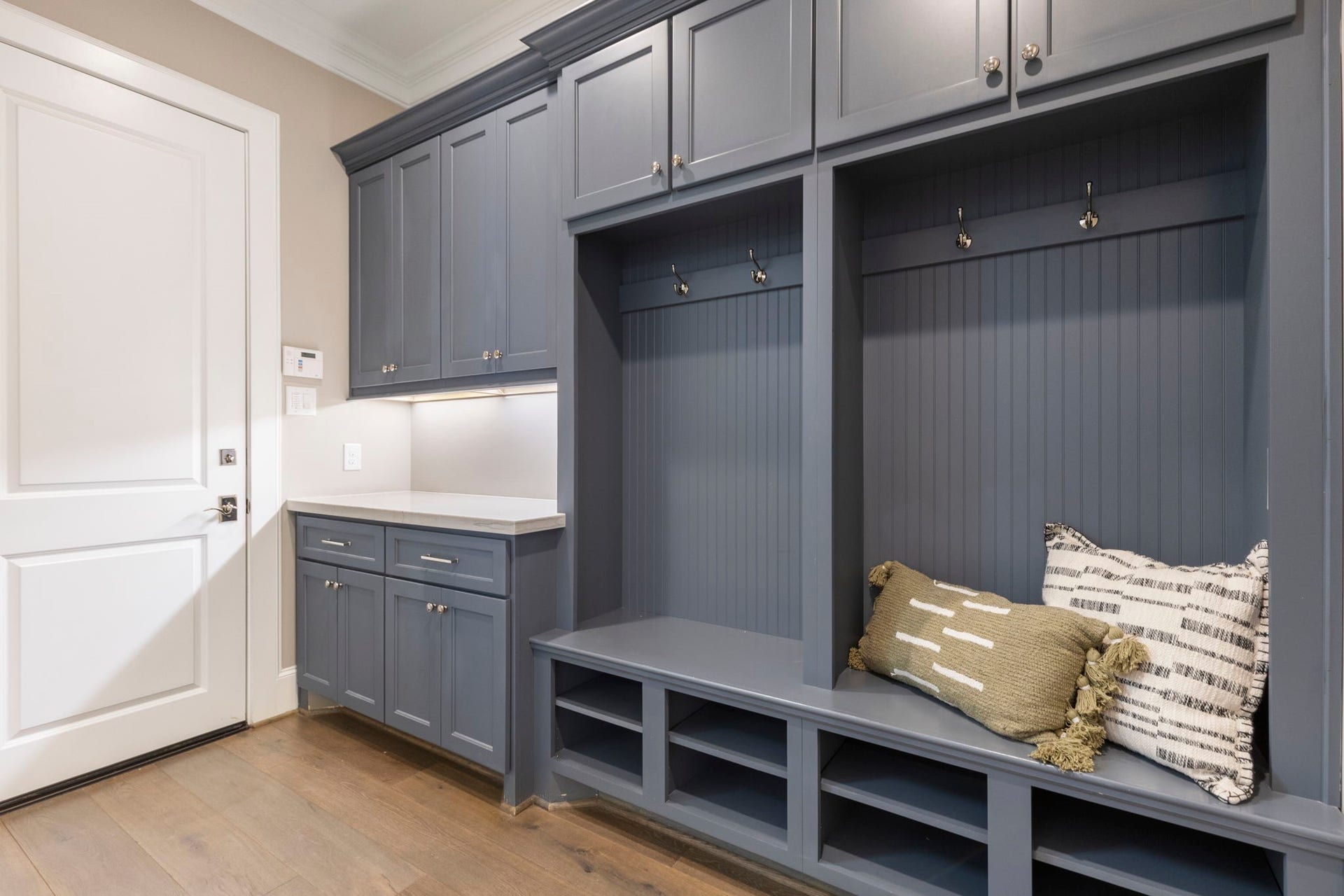 79 Simon Lake Lane, The Woodlands, TX 77381 Thoughtfully designed mudroom with custom built-in lockers and storage.