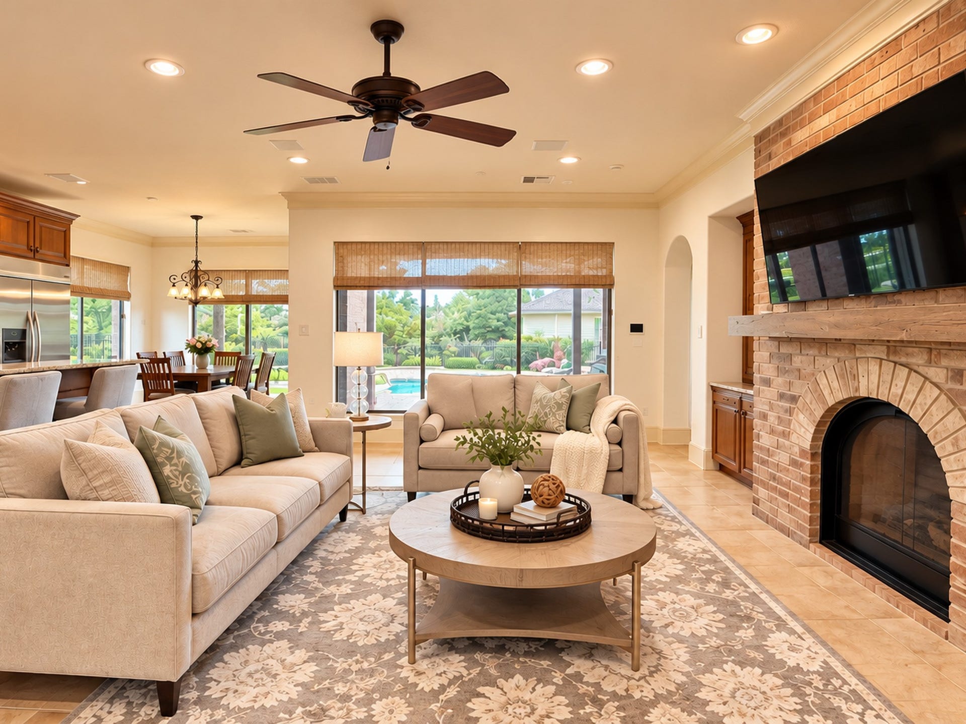 25207 Hideaway Run Drive, Spring, TX 77389 Family room overlooks the backyard oasis & pool