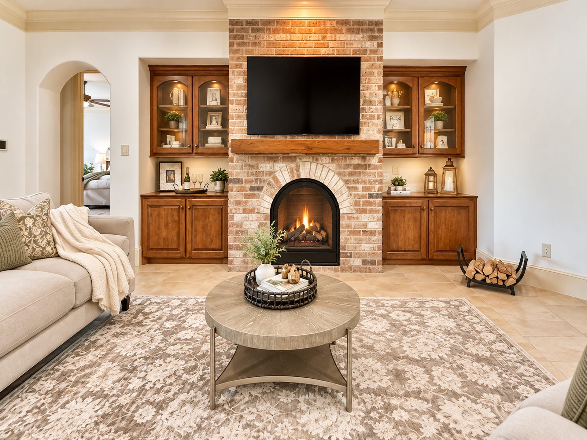 25207 Hideaway Run Drive, Spring, TX 77389 Gas log firepalce, built in cabinetry & custom mantle