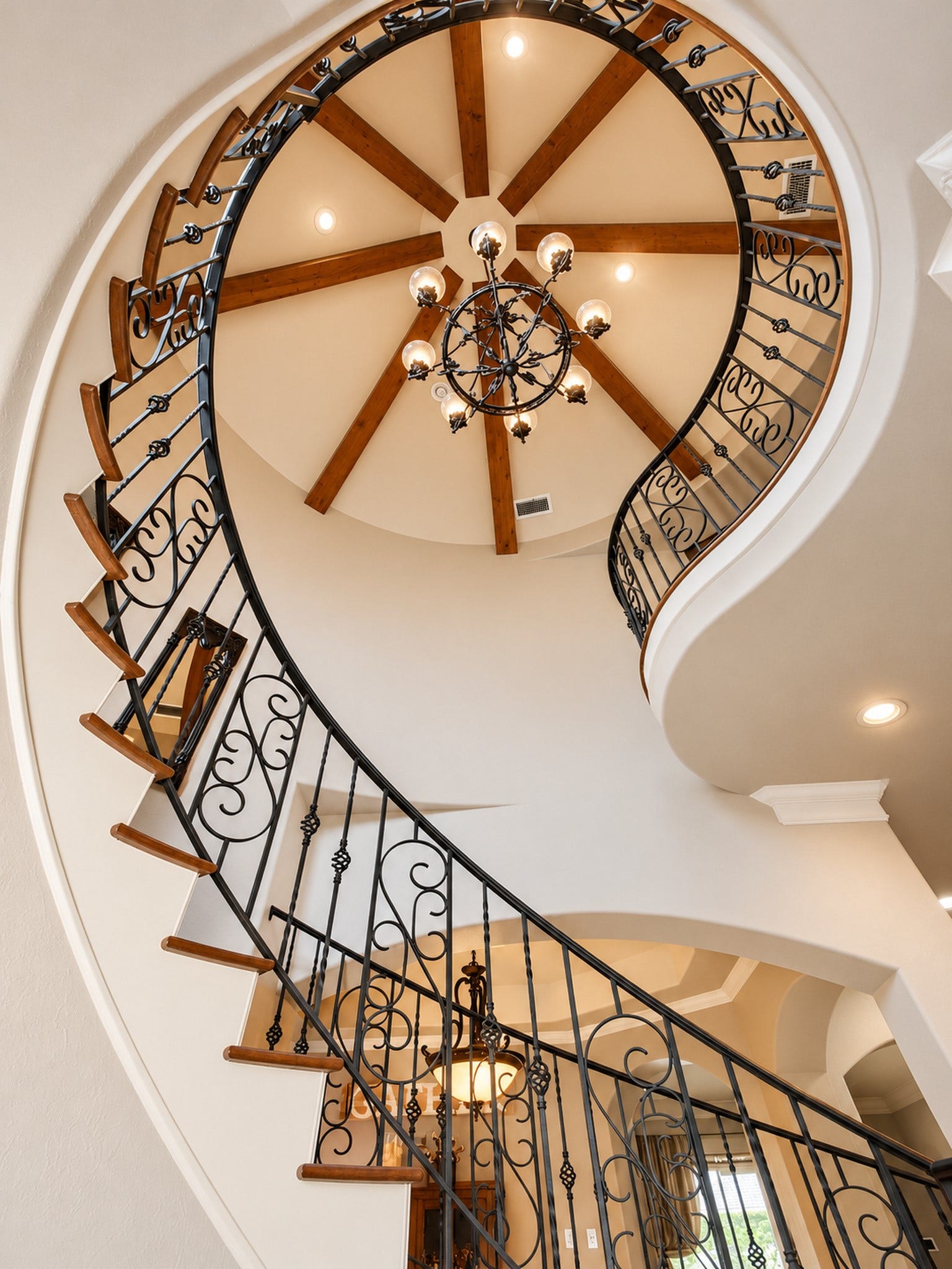 25207 Hideaway Run Drive, Spring, TX 77389 Look up at the turret ceiling with wood beams in the foyer