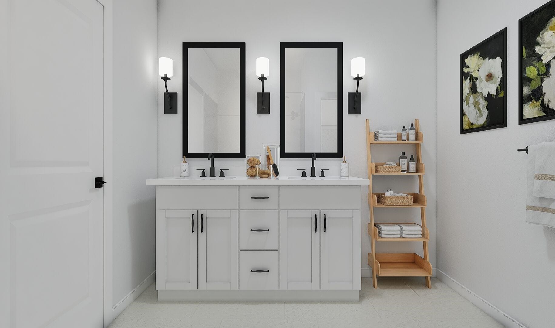 Primary bath with freestanding vanity (*Artist rendering used for illustration purposes only.)