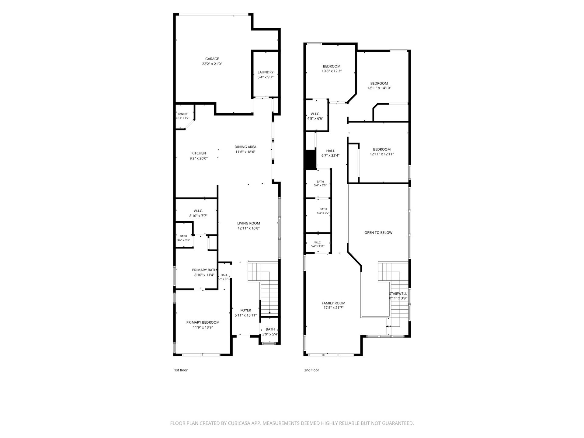 27022 Brighton Valley Way SW, Katy, TX 77494 First and second floor layout of this two story home, showing the open concept family and dining space downstairs, a private primary suite, and three secondary bedrooms upstairs.