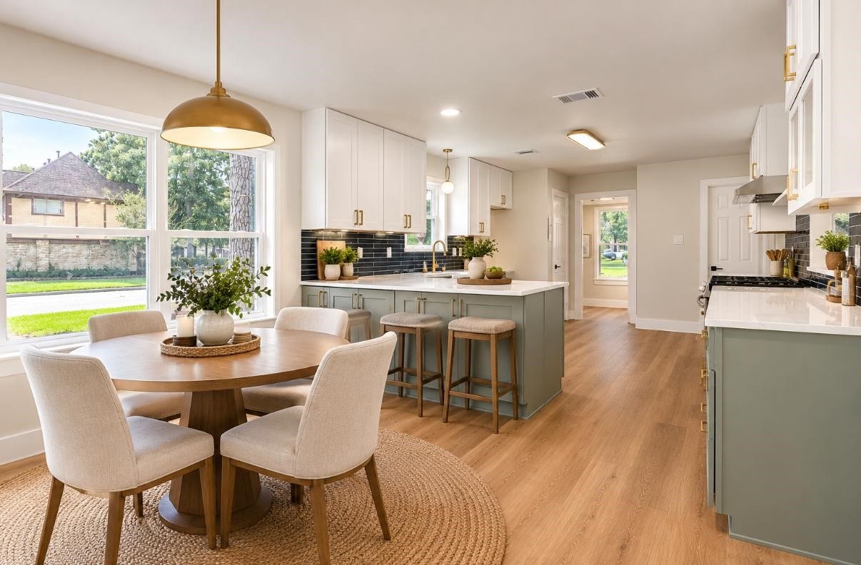 Virtually staged eat-in kitchen