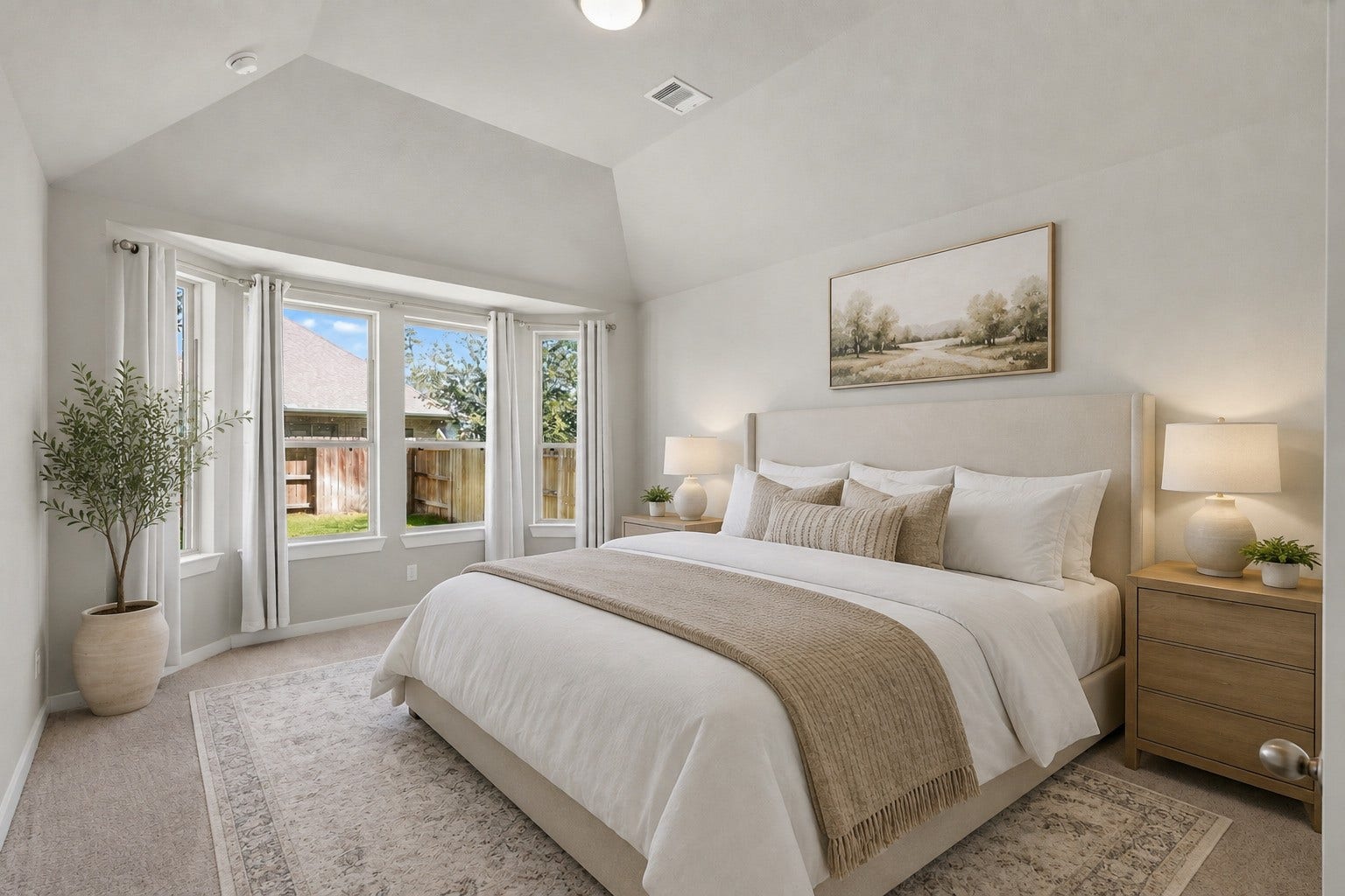 706 Santa Elena Trail, Conroe, TX 77304 The spacious primary bedroom provides a true retreat featuring plush carpet flooring, elegant window treatments, and soothing neutral walls that create a calm and restful atmosphere. Generous room for a full king-size suite and all your personal comforts.